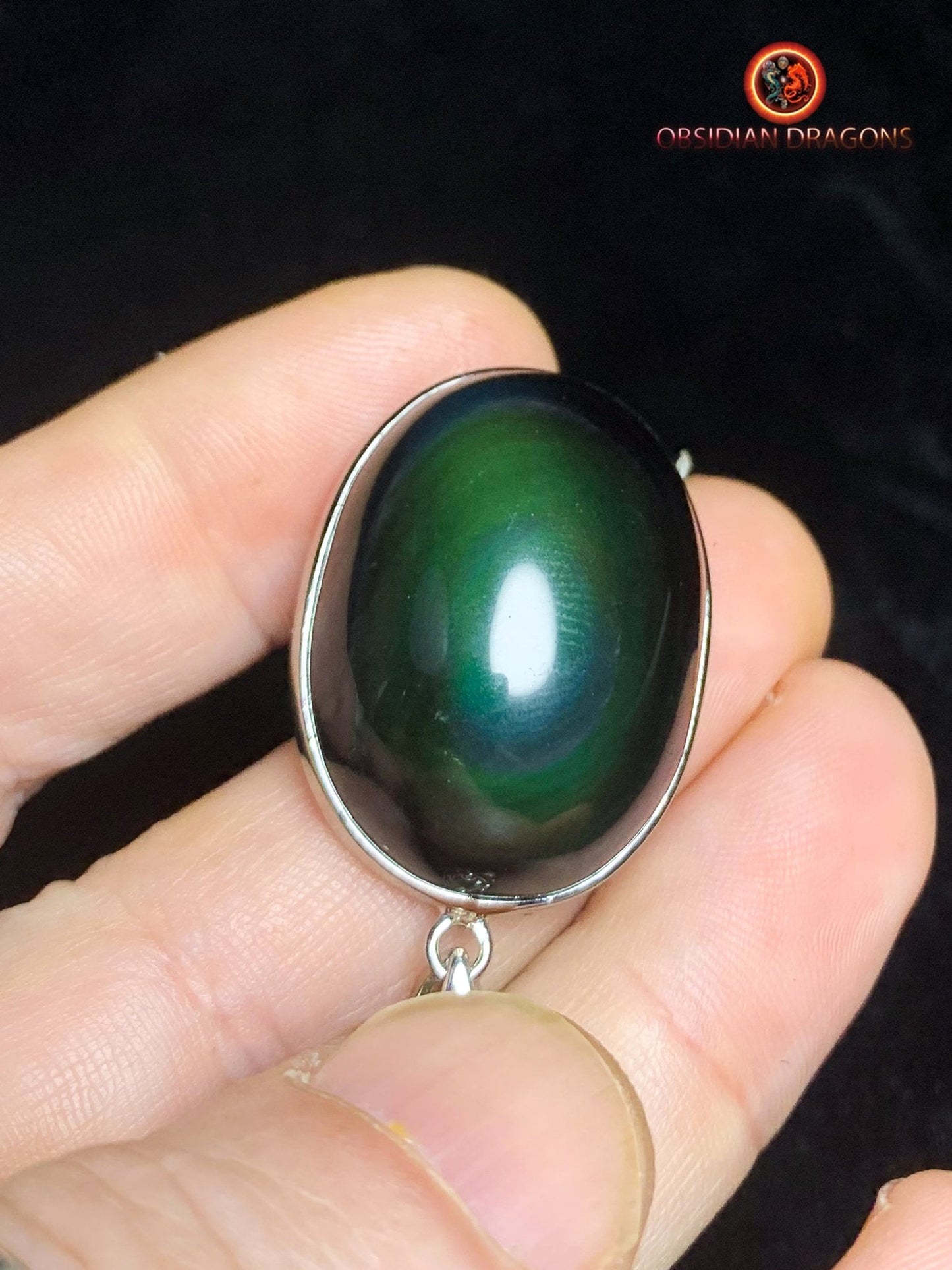 Pendentif en obsidienne oeil celeste- Argent 925