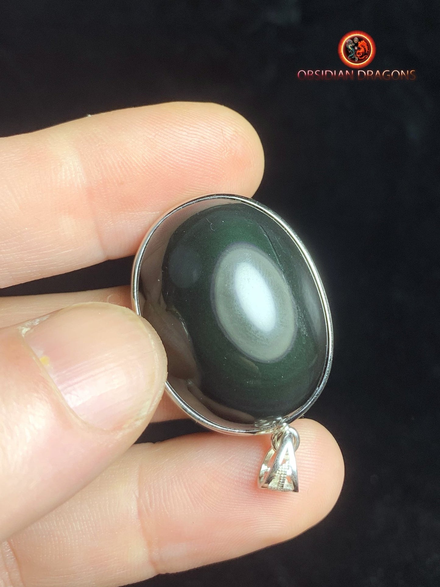 Pendentif en obsidienne oeil celeste- Argent 925
