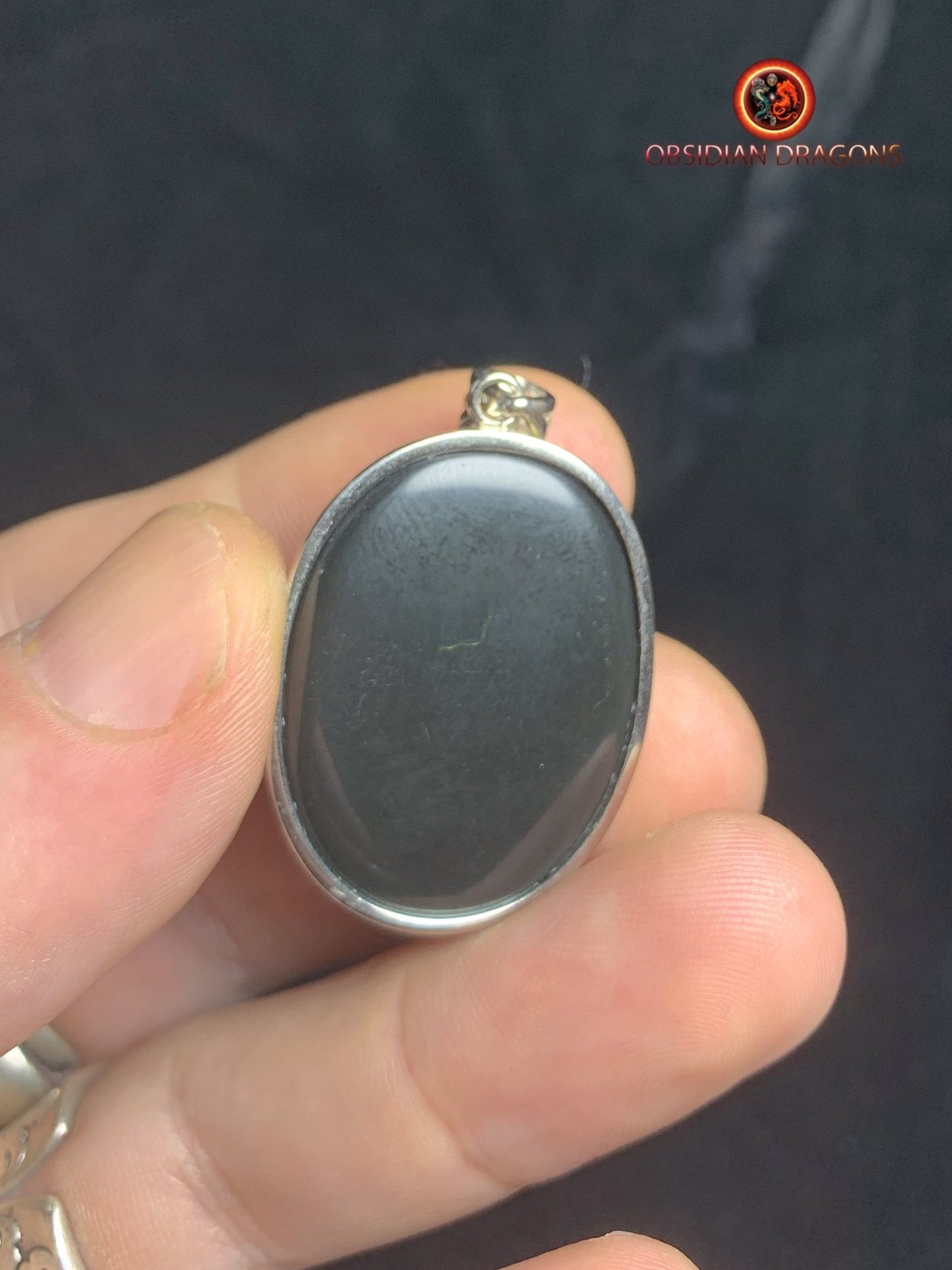 Pendentif en obsidienne oeil celeste- Argent 925