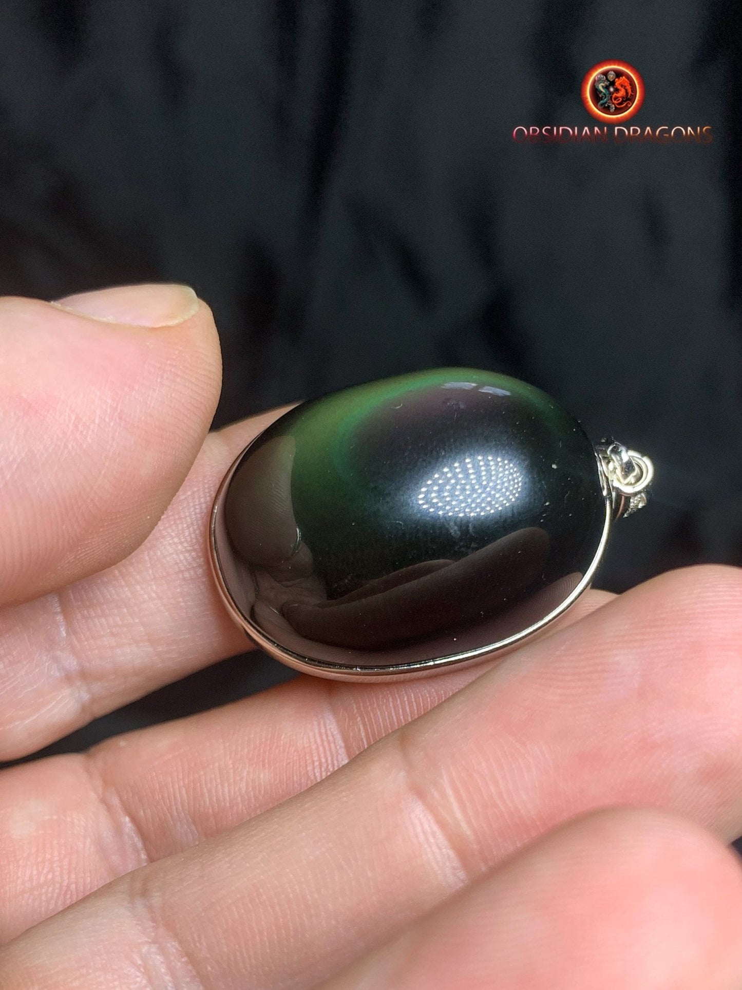 Pendentif en obsidienne oeil celeste- Argent 925