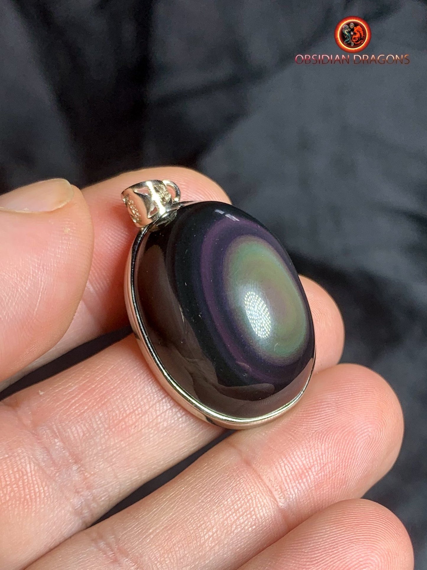 Pendentif en obsidienne oeil celeste- Argent 925
