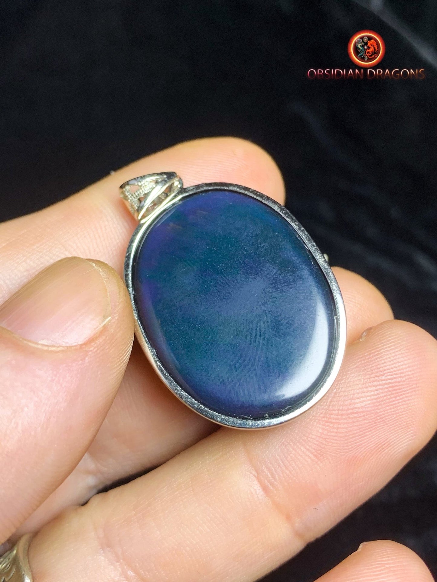 Pendentif en obsidienne oeil celeste- Argent 925