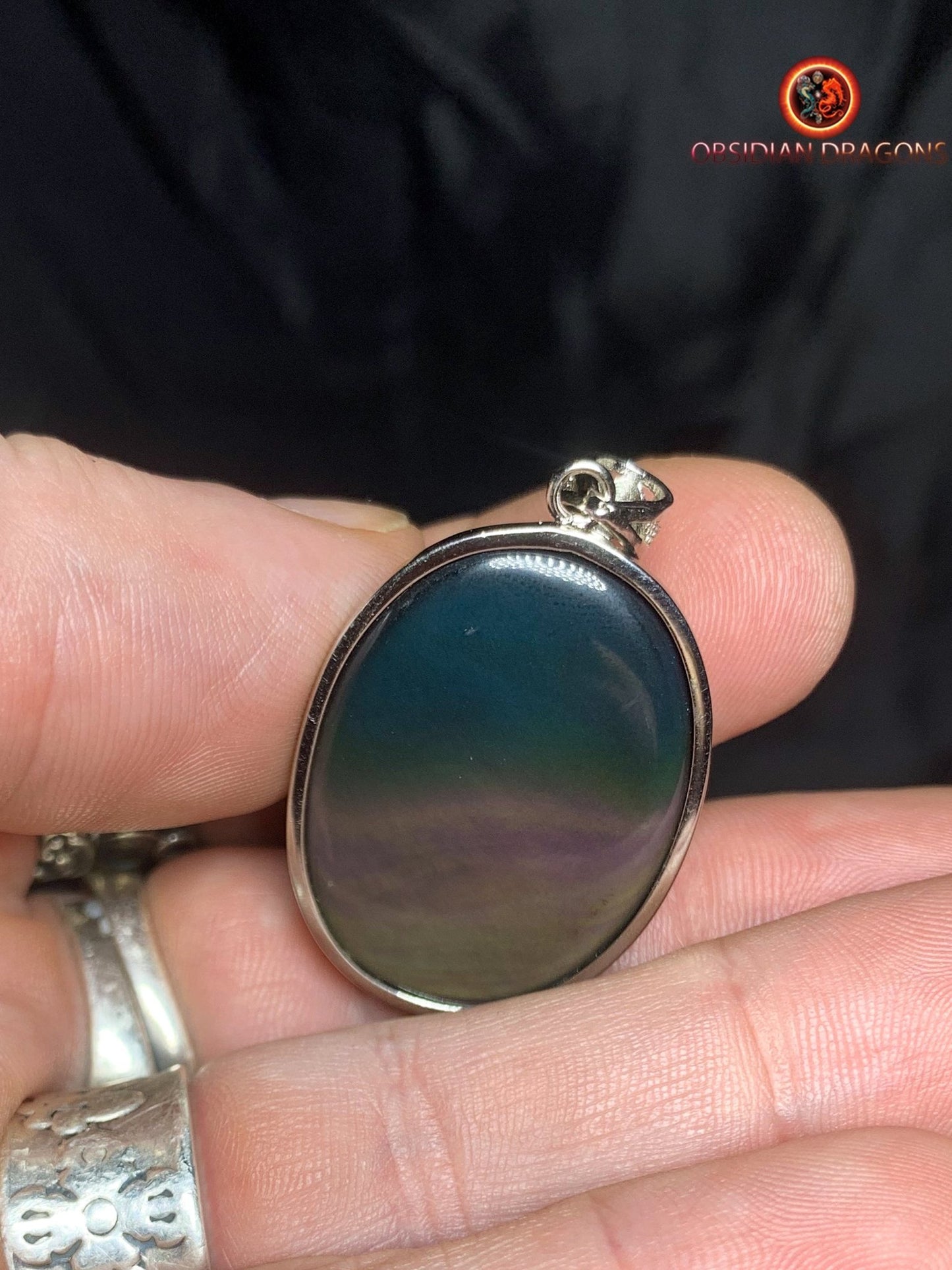 Pendentif en obsidienne oeil celeste- Argent 925