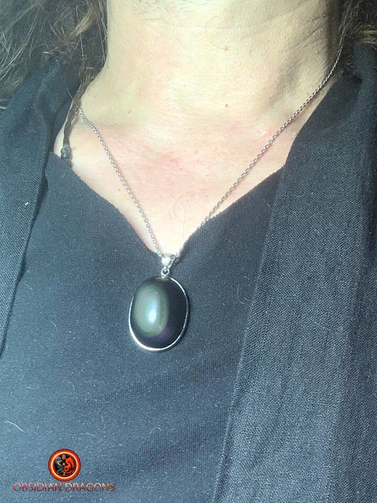 Pendentif en obsidienne oeil celeste- Argent 925