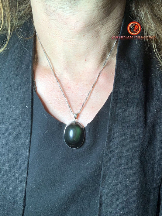 Pendentif en obsidienne oeil celeste- Argent 925
