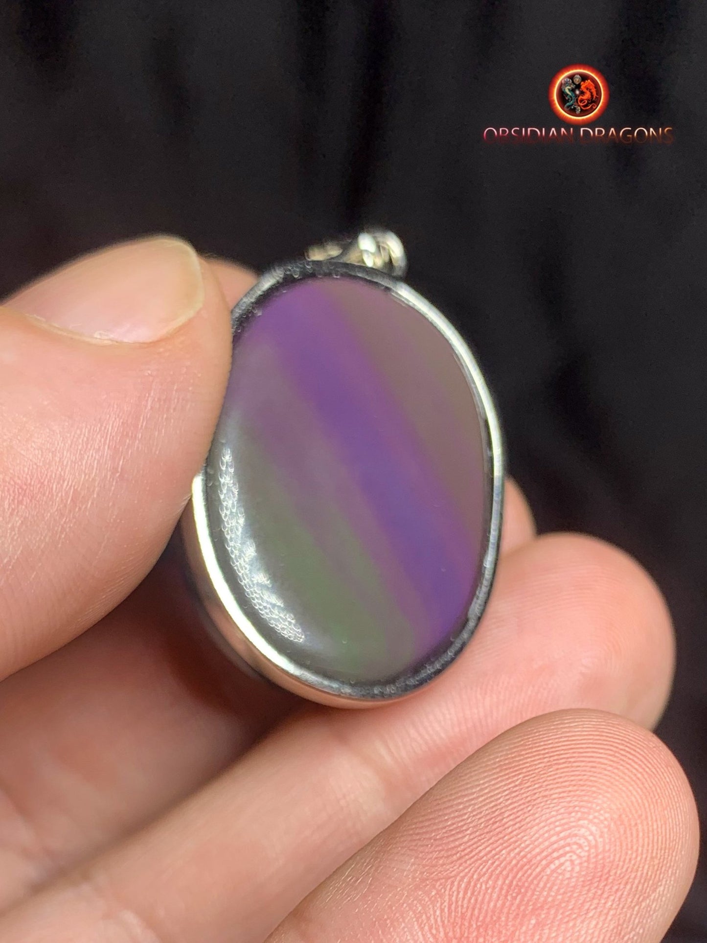 Pendentif en obsidienne oeil celeste- Argent 925
