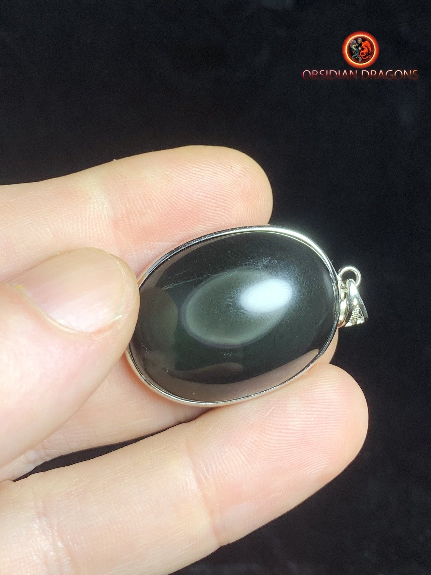 Pendentif en obsidienne oeil celeste- Argent 925