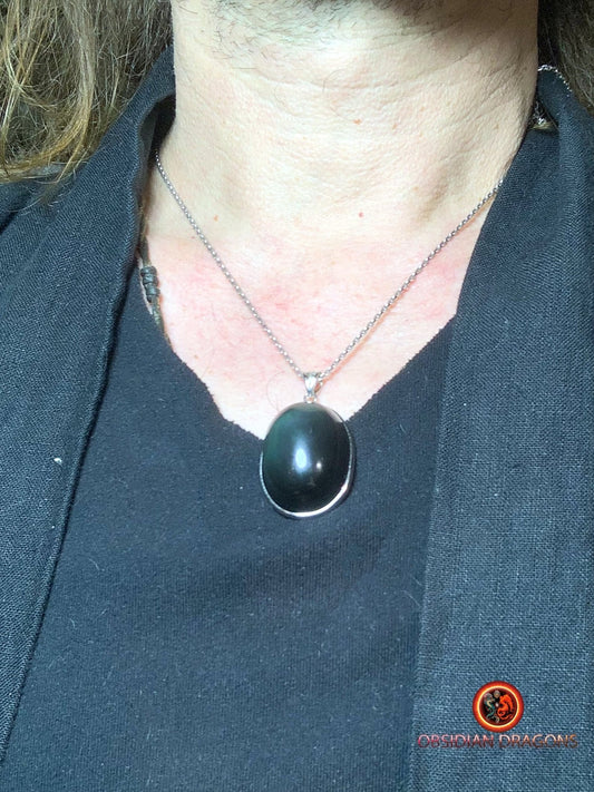 Pendentif en obsidienne oeil celeste- Argent 925