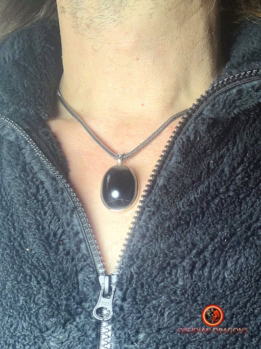 Pendentif en obsidienne oeil celeste- Argent 925