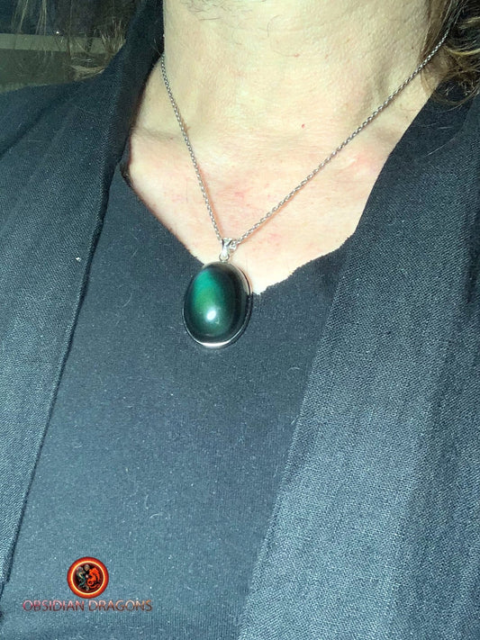 Pendentif en obsidienne oeil celeste- Argent 925