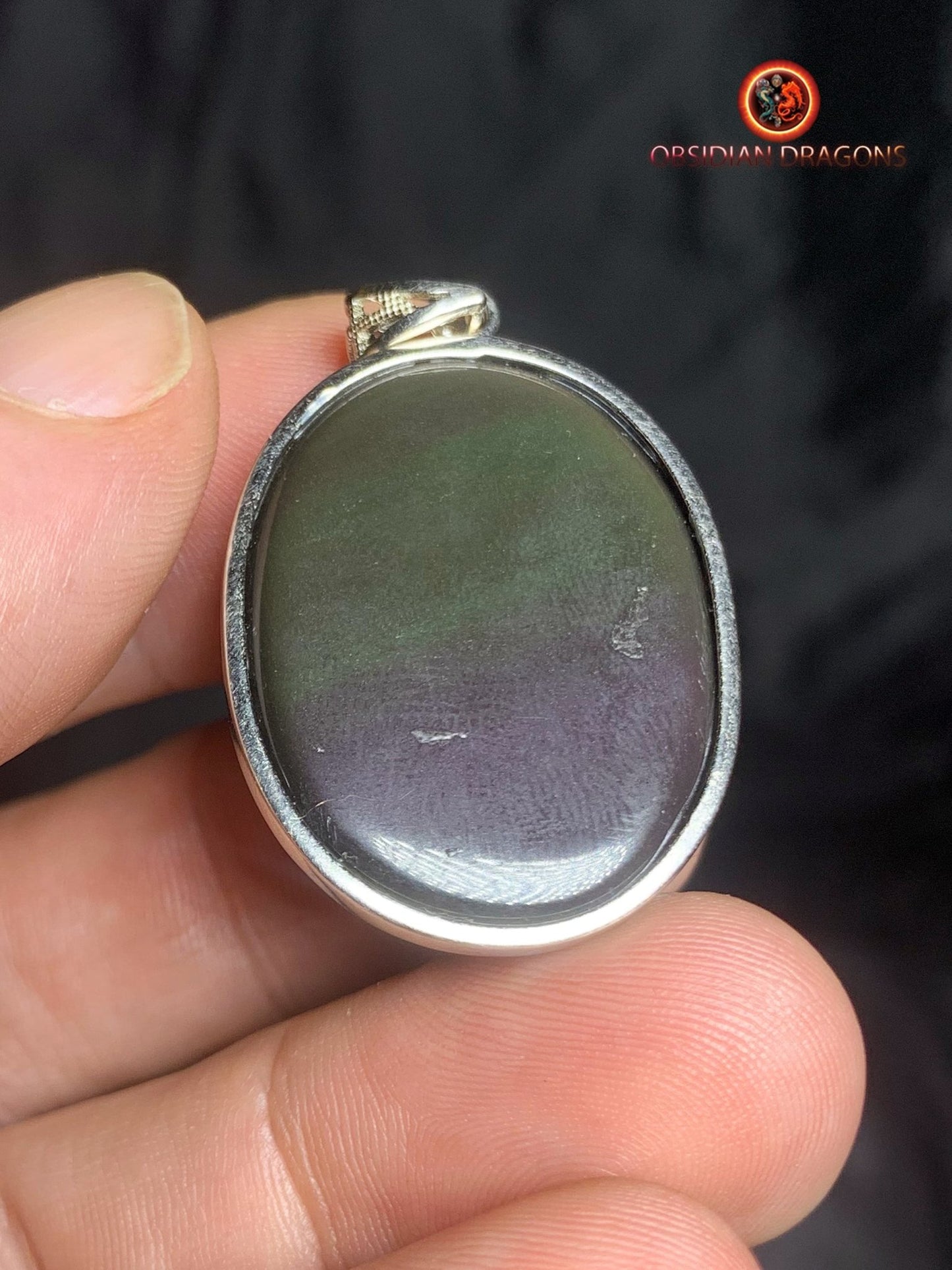Pendentif en obsidienne oeil celeste- Argent 925 - obsidian dragons