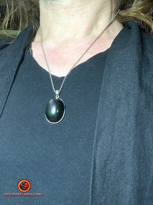 Pendentif en obsidienne oeil celeste- Argent 925