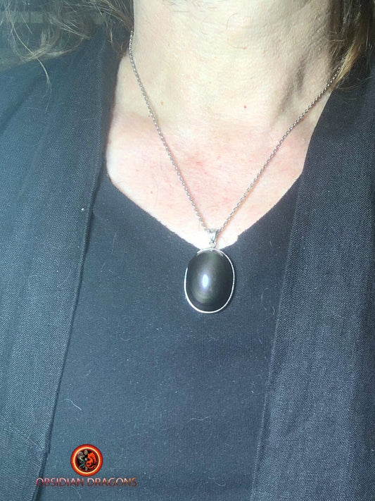 Pendentif en obsidienne oeil celeste- Argent 925 - obsidian dragons