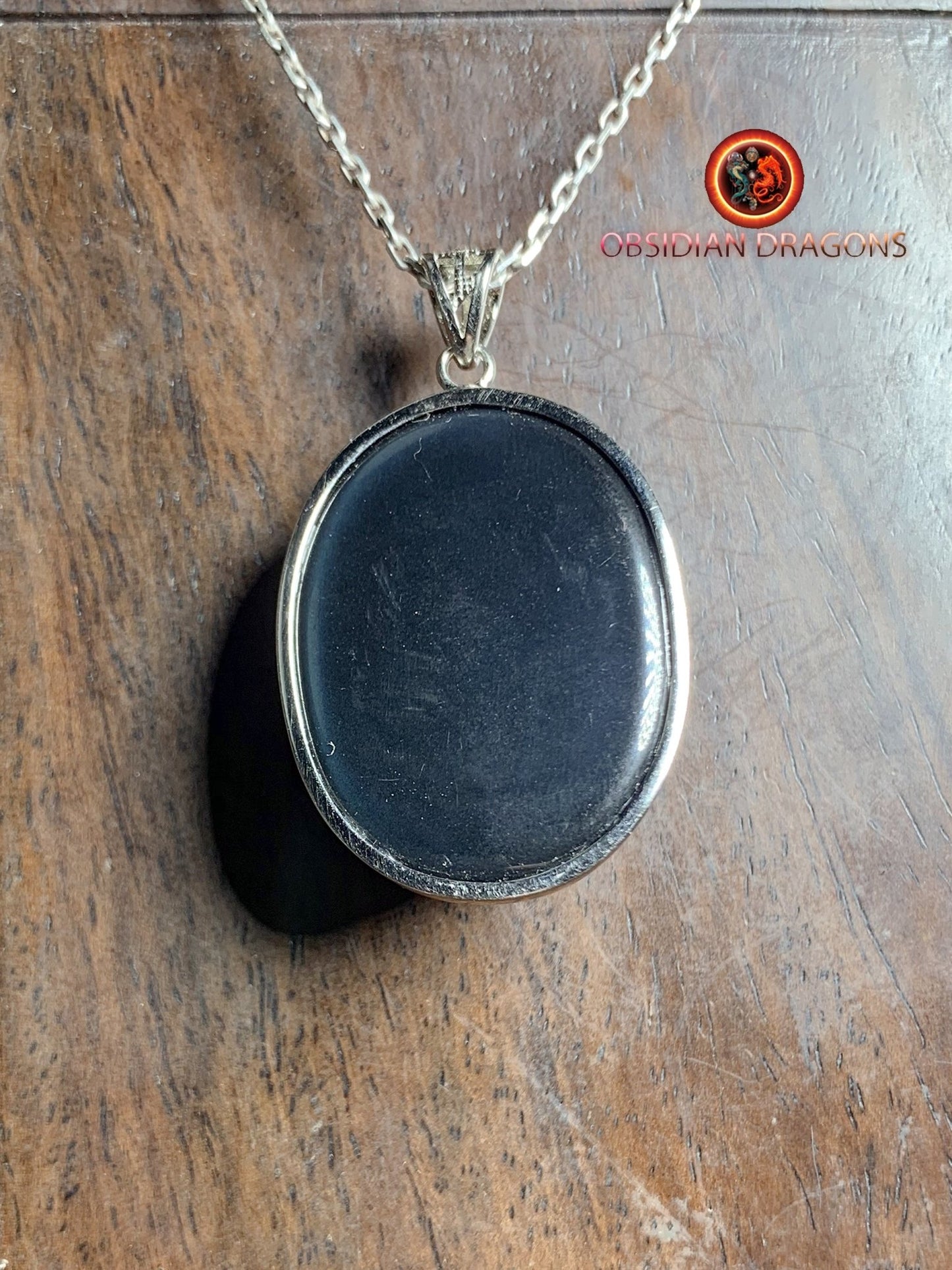 Pendentif, obsidienne oeil celeste naturelle, sertie en argent 925, pièce unique - obsidian dragon