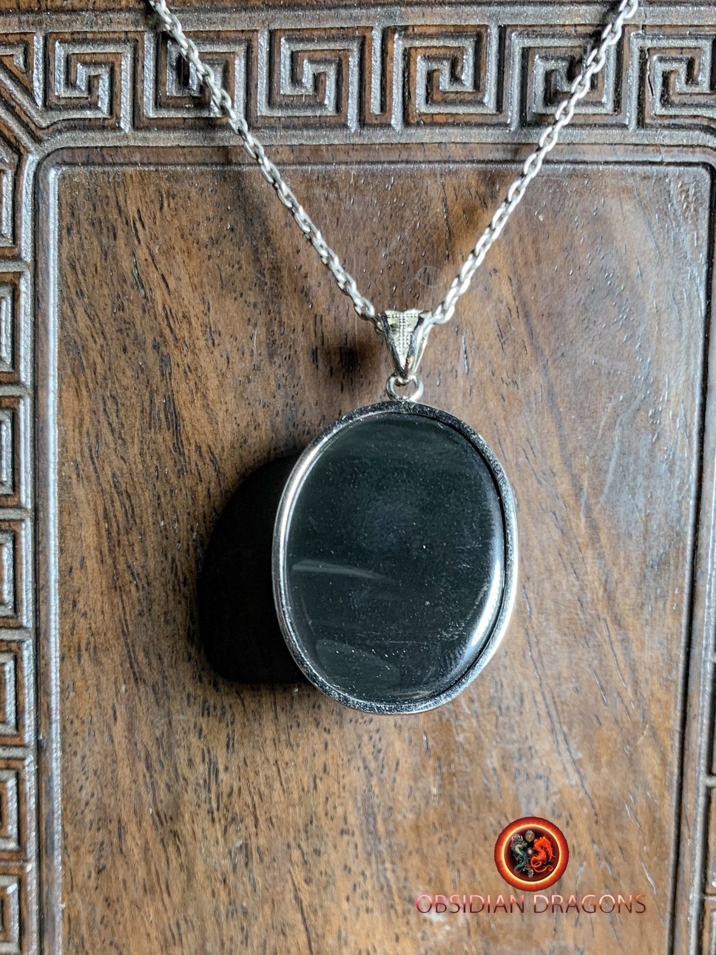 Pendentif, obsidienne oeil celeste naturelle, sertie en argent 925, pièce unique - obsidian dragon