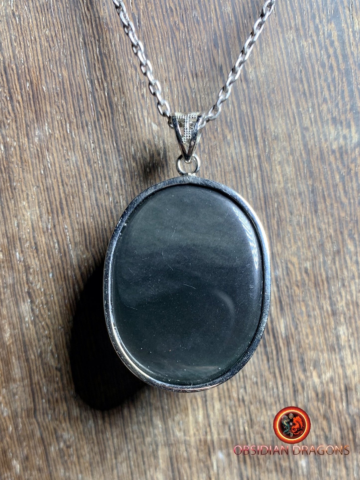Pendentif, obsidienne oeil celeste naturelle, sertie en argent 925, pièce unique - obsidian dragon