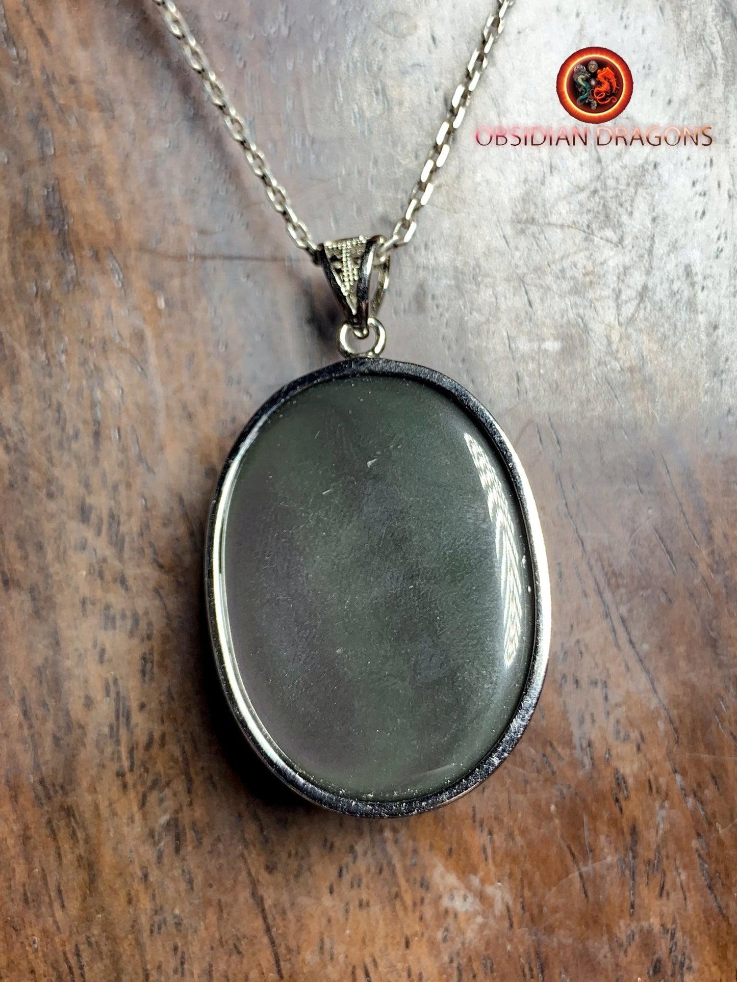 Pendentif, obsidienne oeil celeste naturelle, sertie en argent 925, pièce unique - obsidian dragon