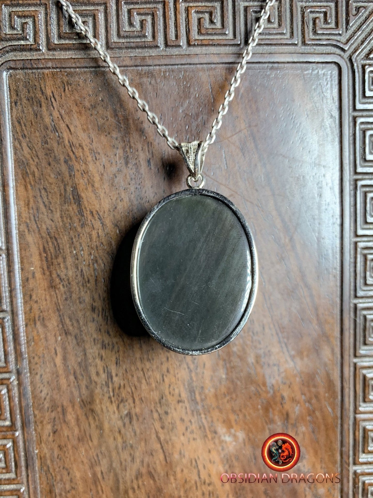 Pendentif, obsidienne oeil celeste naturelle, sertie en argent 925, pièce unique - obsidian dragon