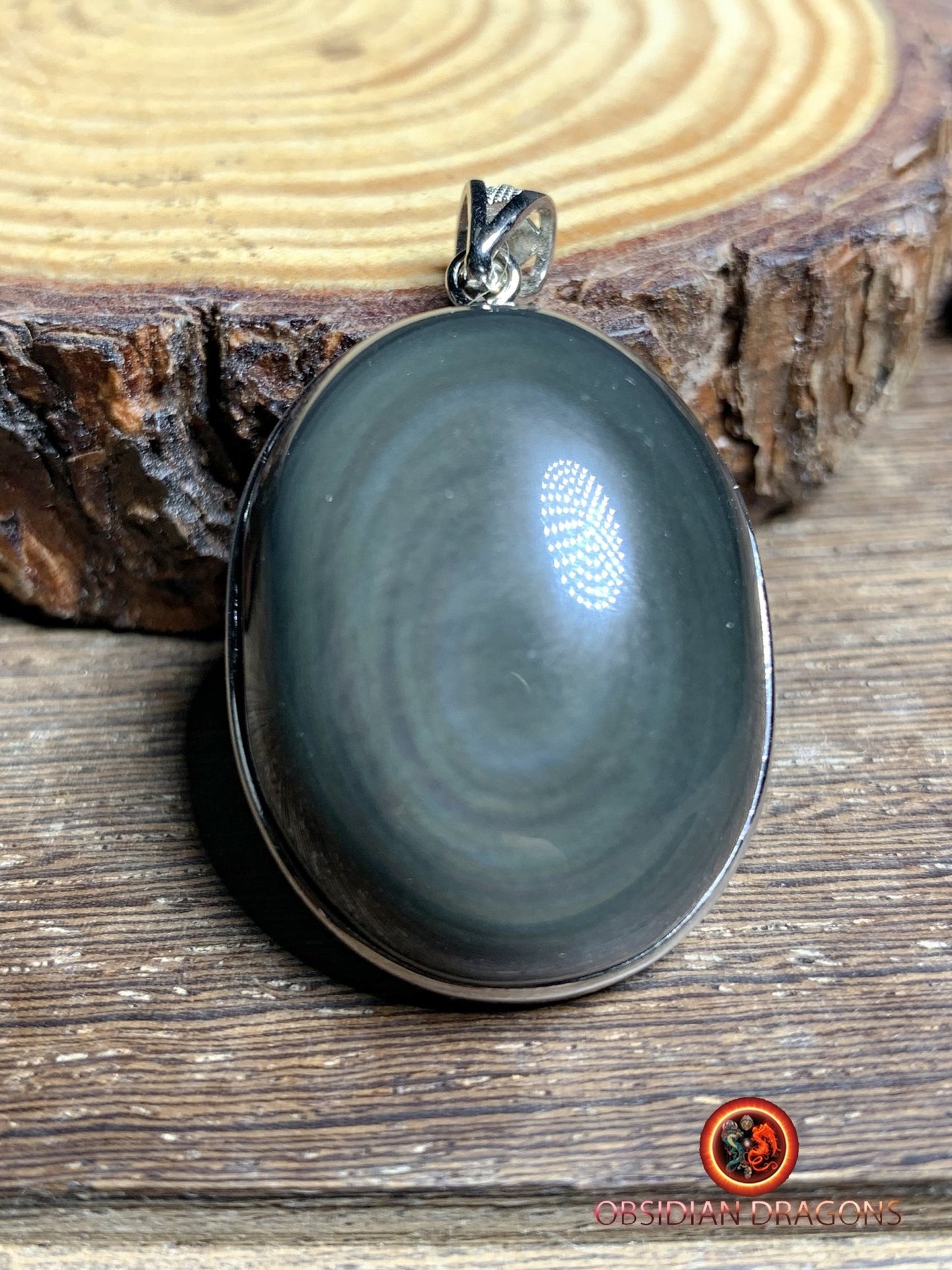 Pendentif, obsidienne oeil celeste naturelle, sertie en argent 925, pièce unique - obsidian dragon