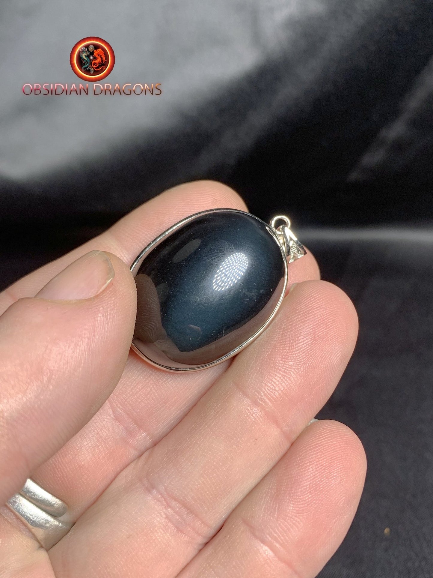 Pendentif, obsidienne oeil celeste naturelle, sertie en argent 925, pièce unique - obsidian dragon