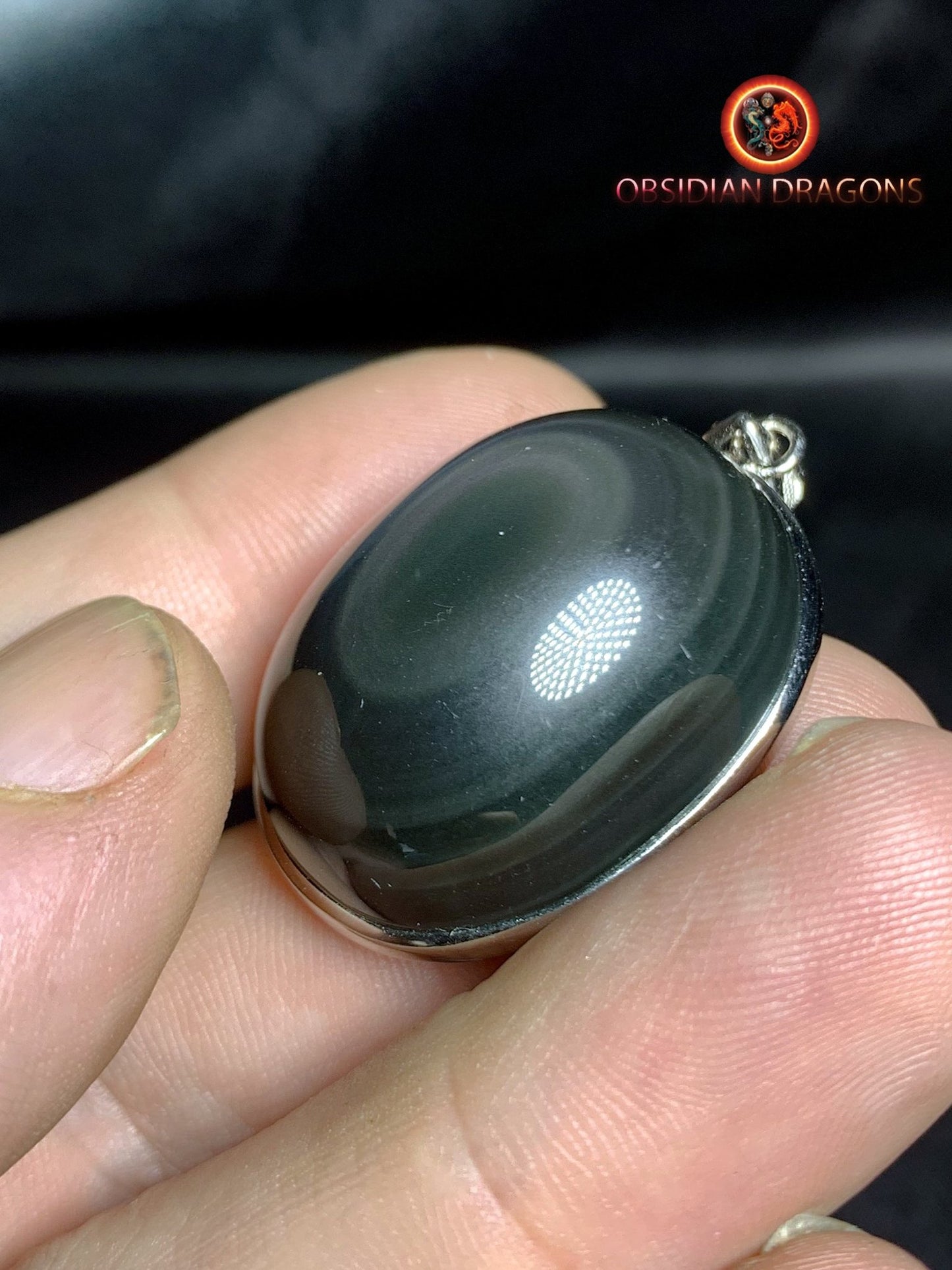 Pendentif, obsidienne oeil celeste naturelle, sertie en argent 925, pièce unique - obsidian dragon