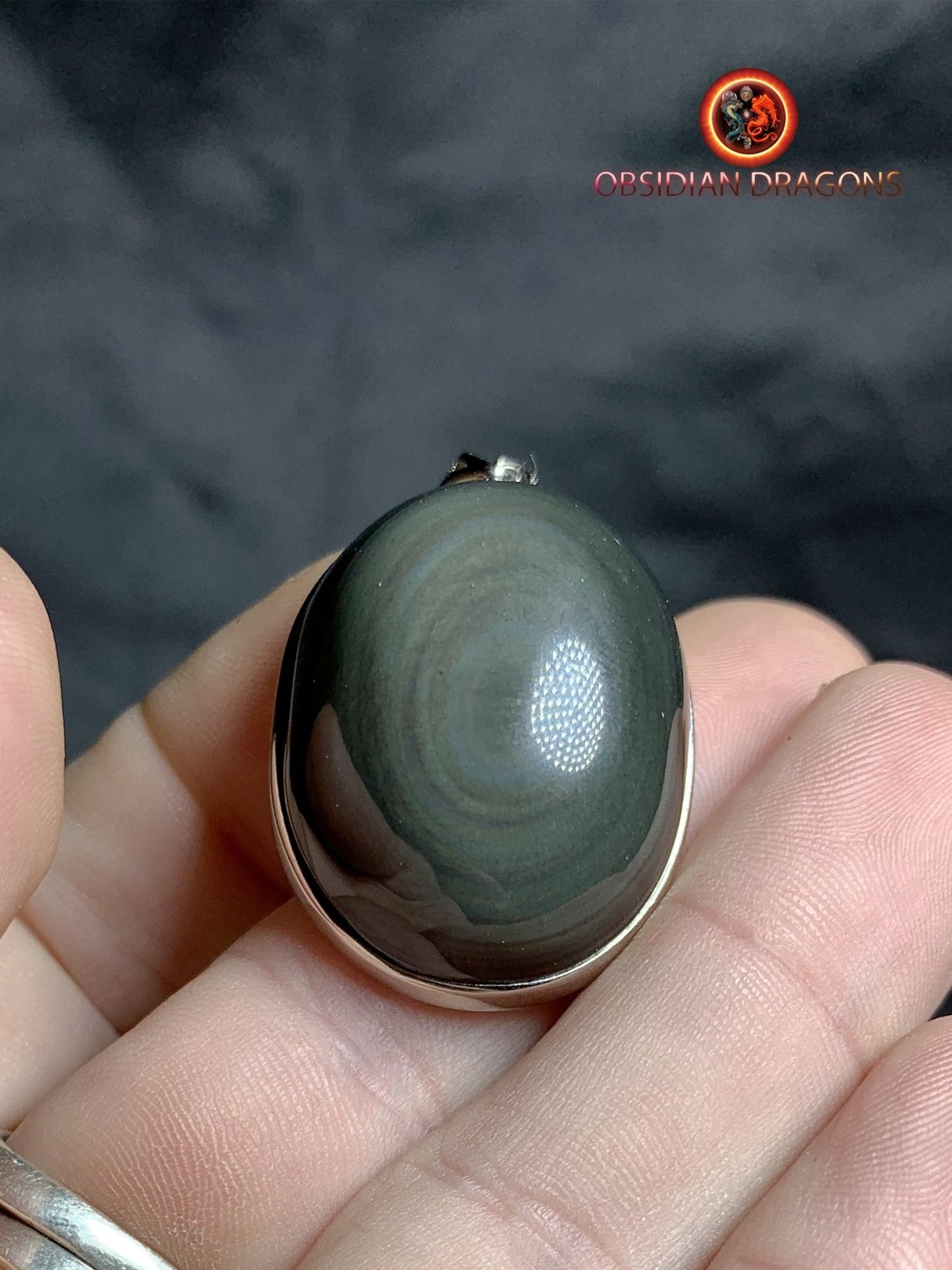 Pendentif, obsidienne oeil celeste naturelle, sertie en argent 925, pièce unique - obsidian dragon