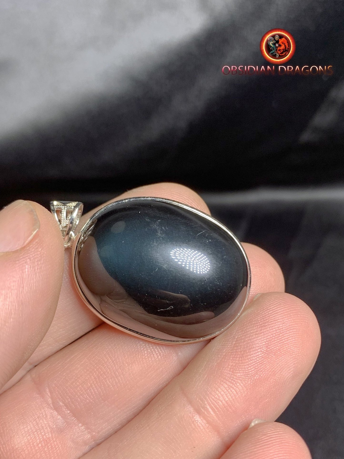 Pendentif, obsidienne oeil celeste naturelle, sertie en argent 925, pièce unique - obsidian dragon