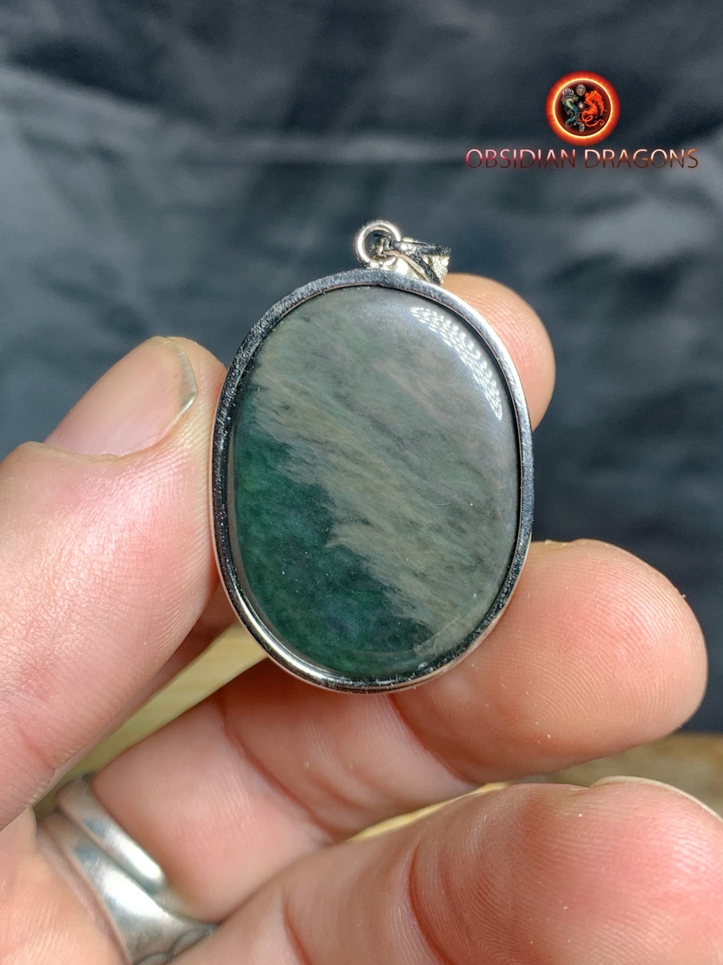 Pendentif, obsidienne oeil celeste naturelle, sertie en argent 925, pièce unique - obsidian dragon