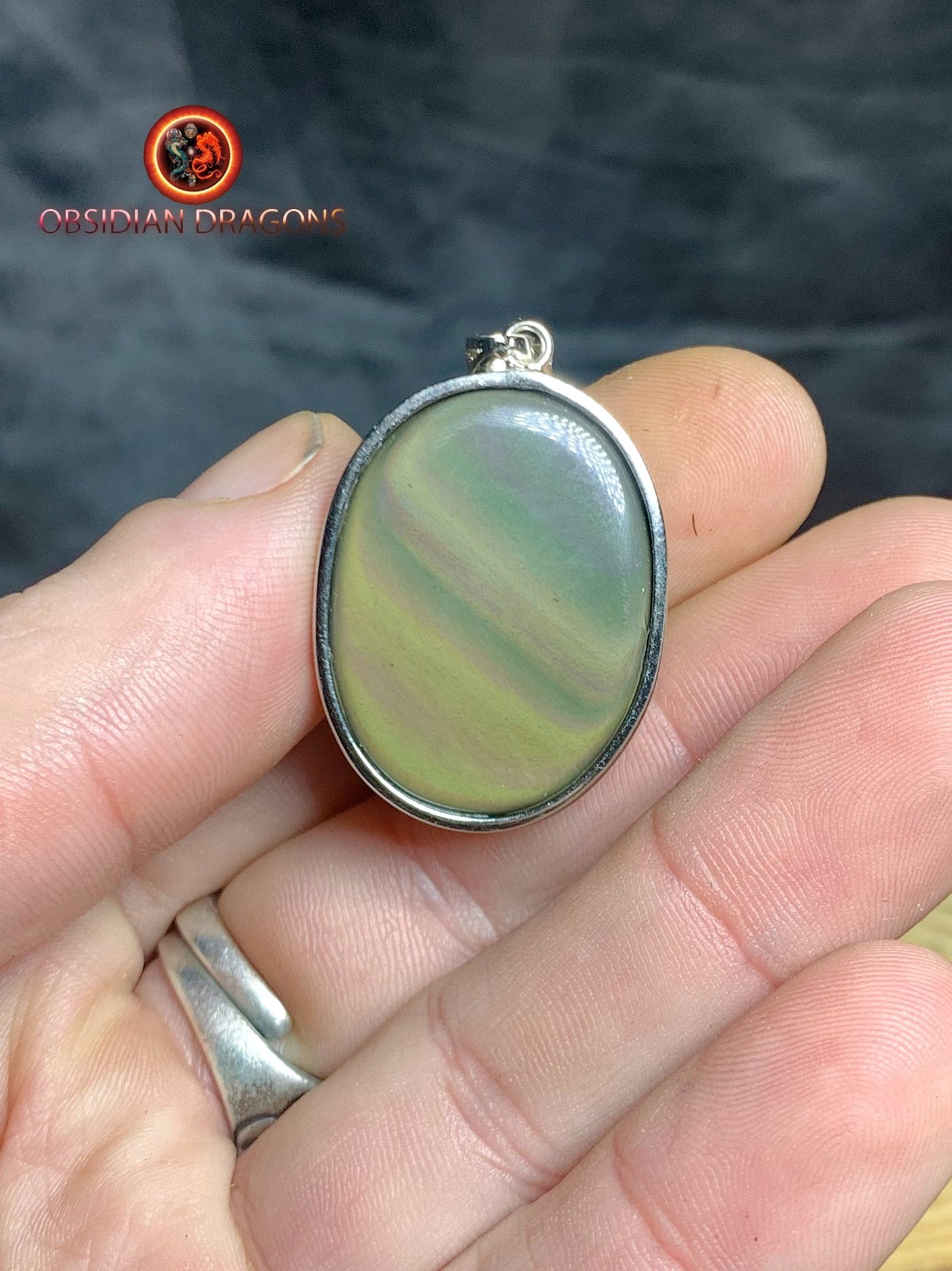 Pendentif, obsidienne oeil celeste naturelle, sertie en argent 925, pièce unique - obsidian dragon