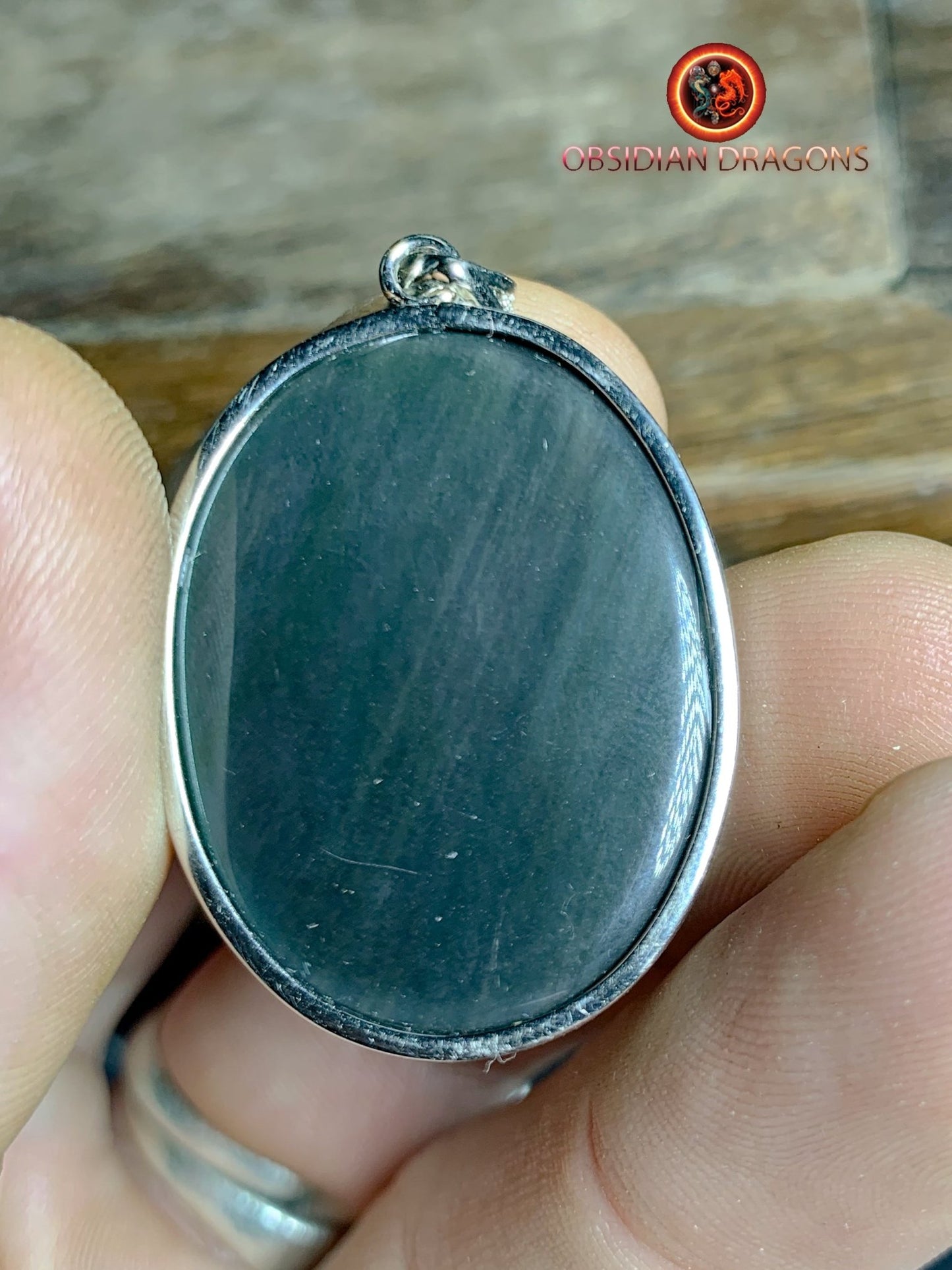 Pendentif, obsidienne oeil celeste naturelle, sertie en argent 925, pièce unique - obsidian dragon