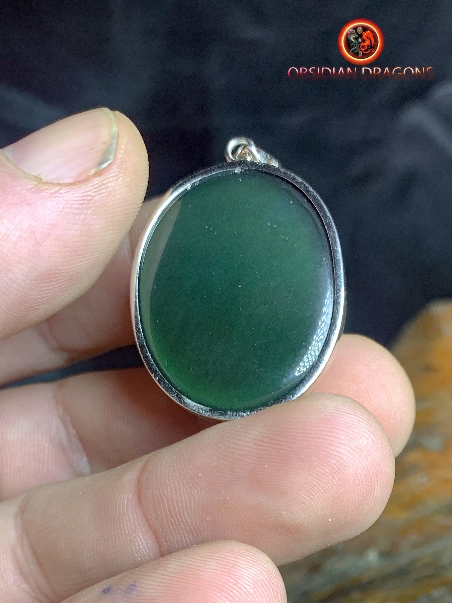 Pendentif, obsidienne oeil celeste naturelle, sertie en argent 925, pièce unique - obsidian dragon