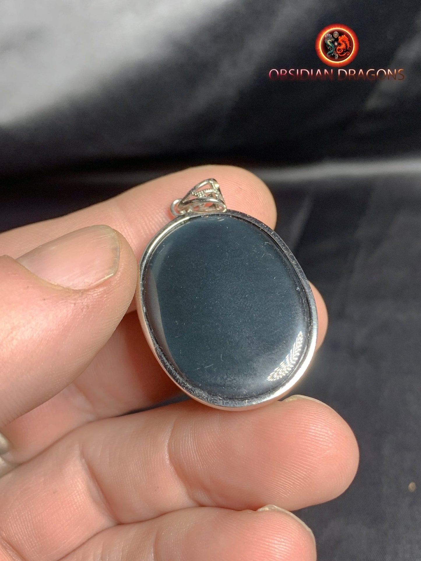 Pendentif, obsidienne oeil celeste naturelle, sertie en argent 925, pièce unique - obsidian dragon