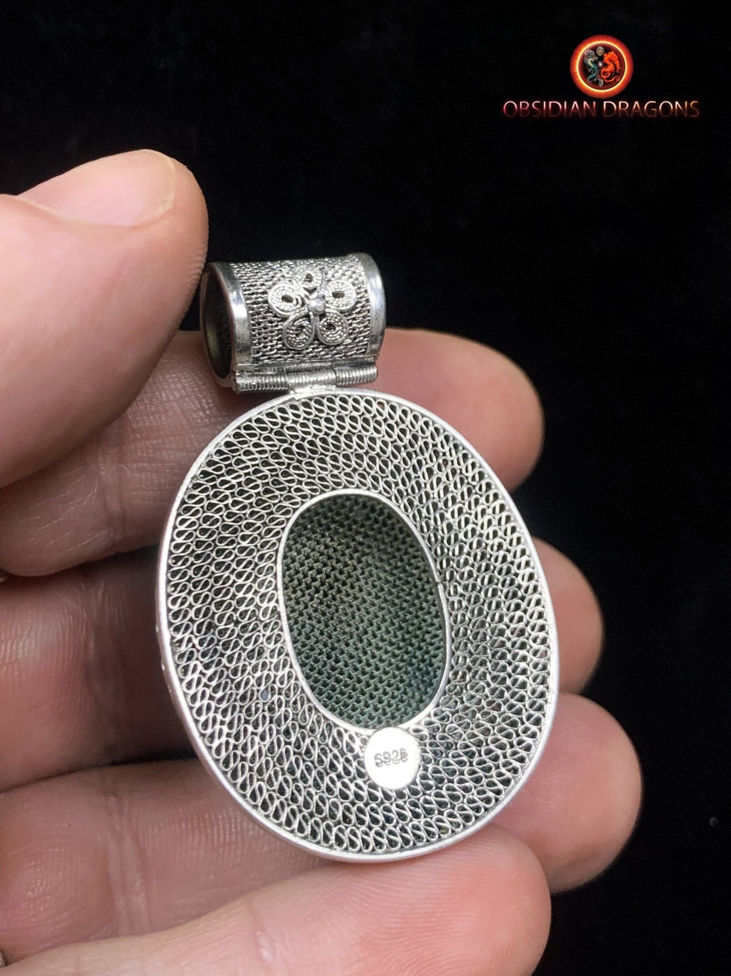 Pendentif en séraphinite- Argent filigrané- Traditionnel | obsidian dragons