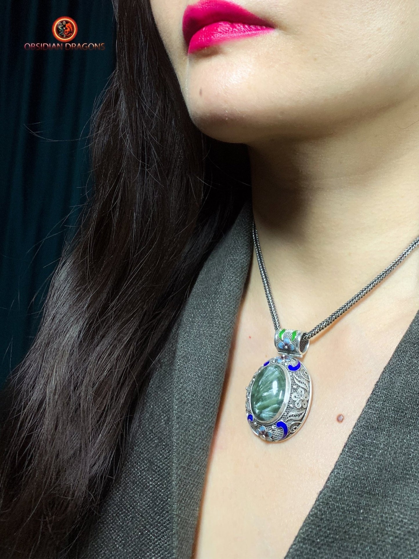 Pendentif en séraphinite- Argent 925- Cité interdite | obsidian dragons