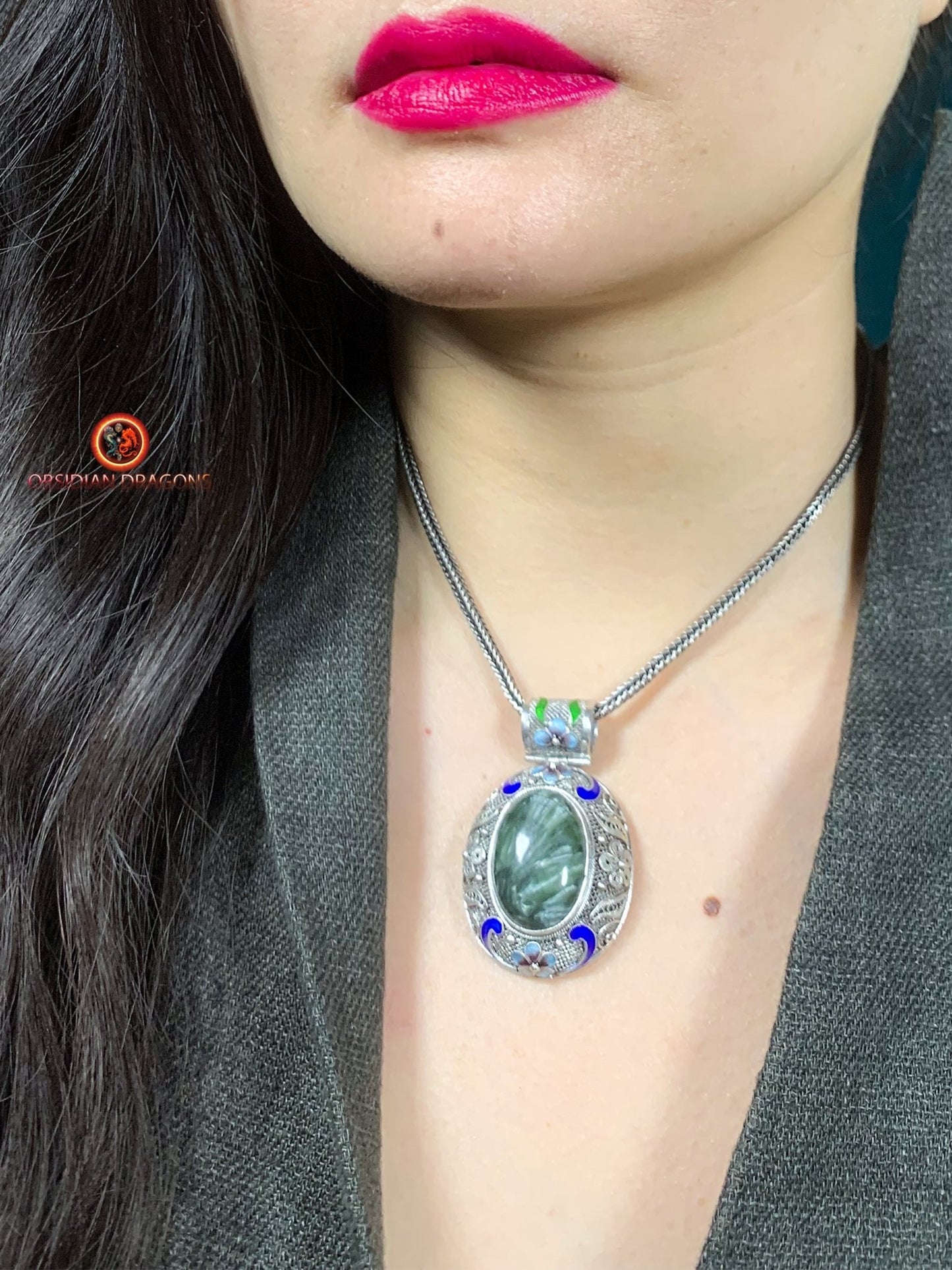 Pendentif en séraphinite- Argent 925- Cité interdite | obsidian dragons