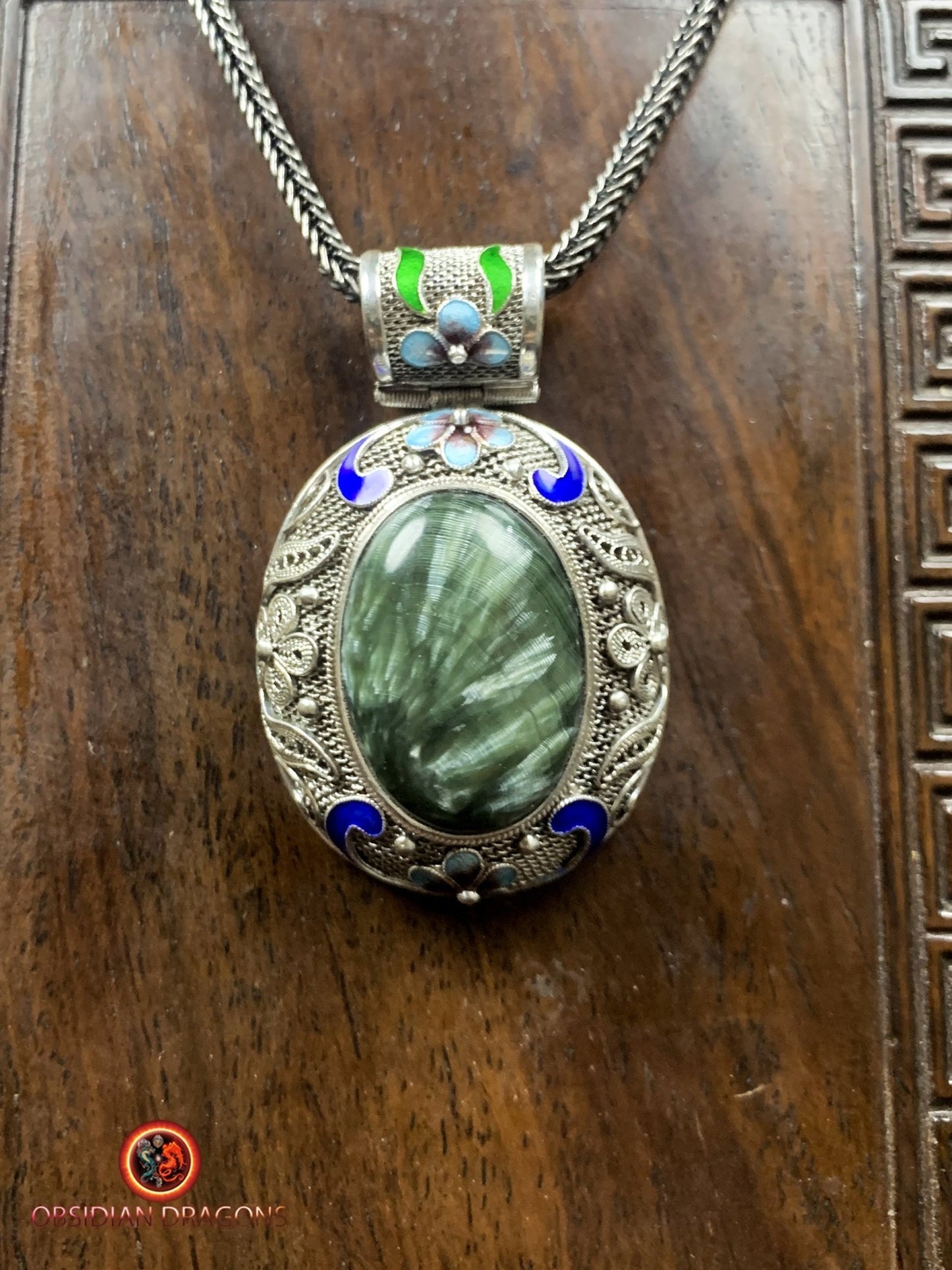 Pendentif en séraphinite- Argent 925- Cité interdite | obsidian dragons