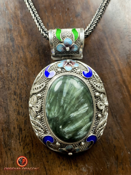 Pendentif en séraphinite- Argent 925- Cité interdite | obsidian dragons