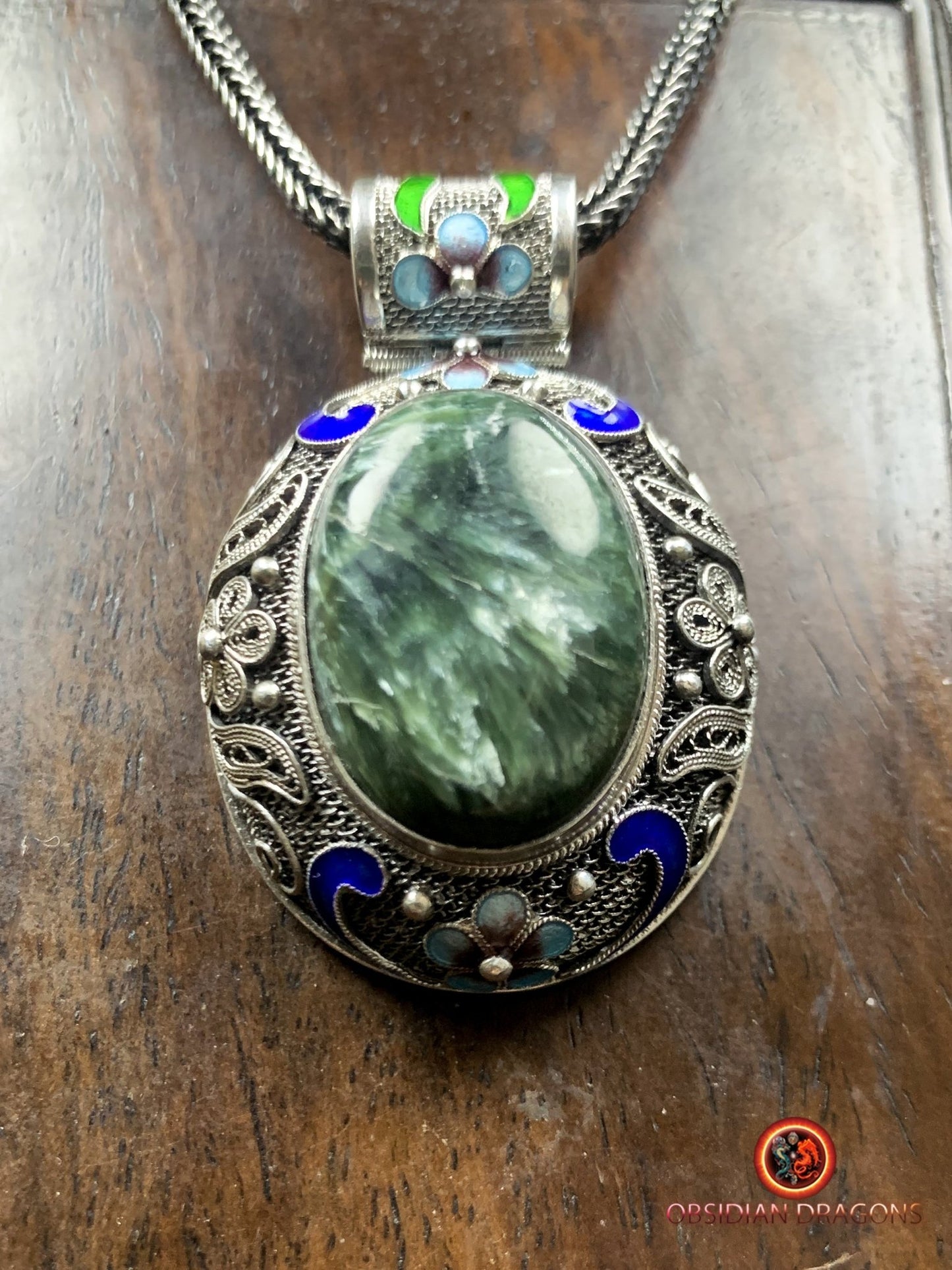 Pendentif en séraphinite- Argent 925- Traditionnel Qing | obsidian dragons