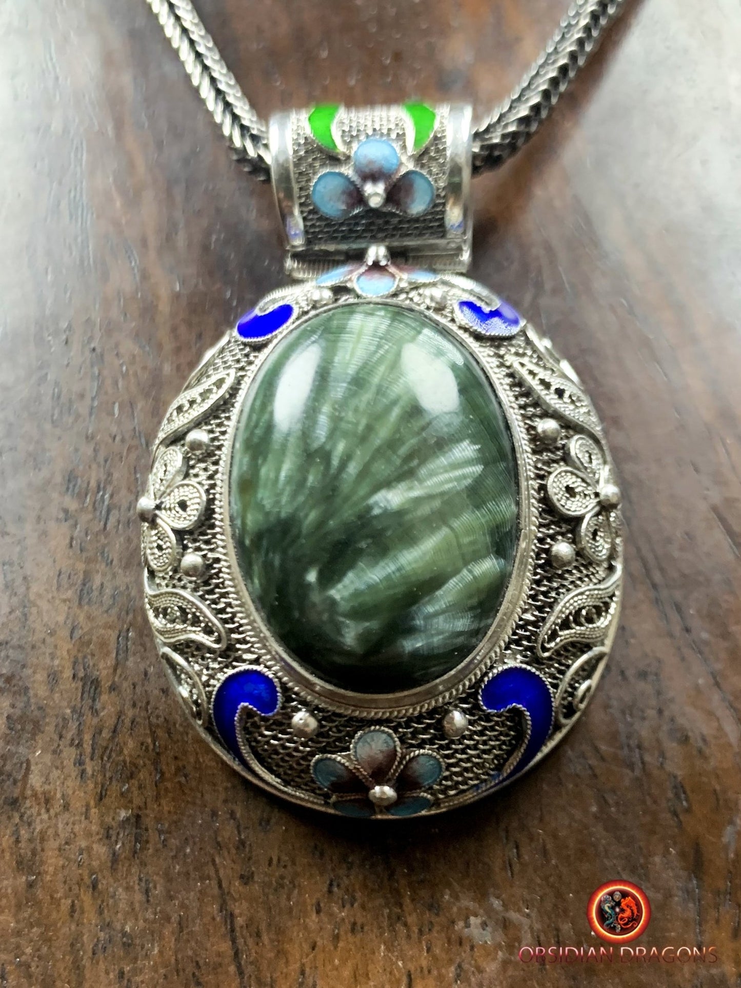 Pendentif en séraphinite- Argent 925- Cité interdite | obsidian dragons