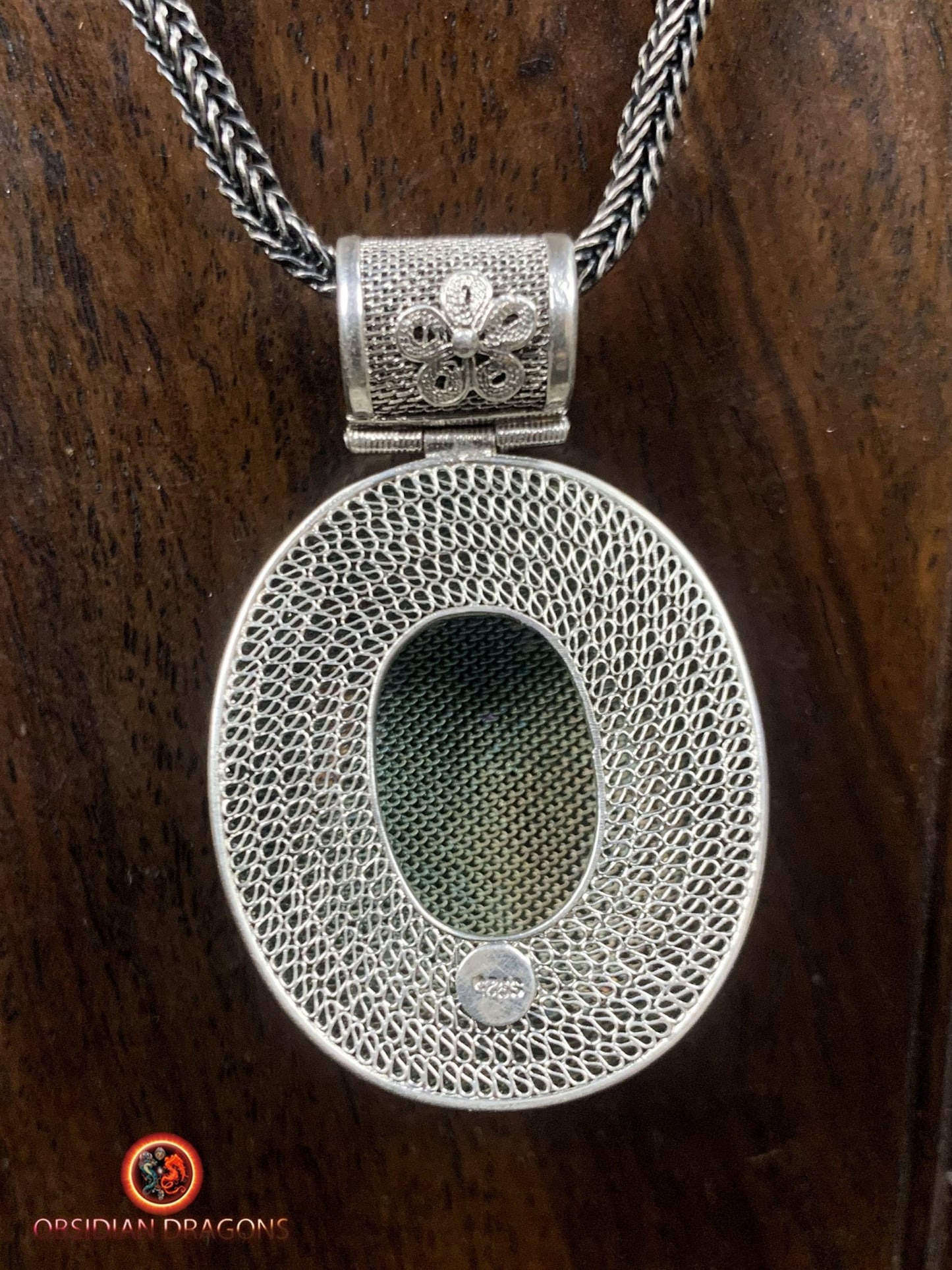 Pendentif en séraphinite- Argent- Traditionnel Dynastie Qing | obsidian dragons