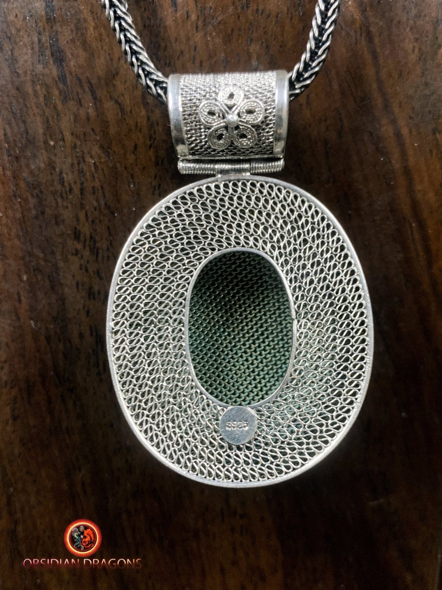 Pendentif en séraphinite- Argent filigrané- Traditionnel | obsidian dragons