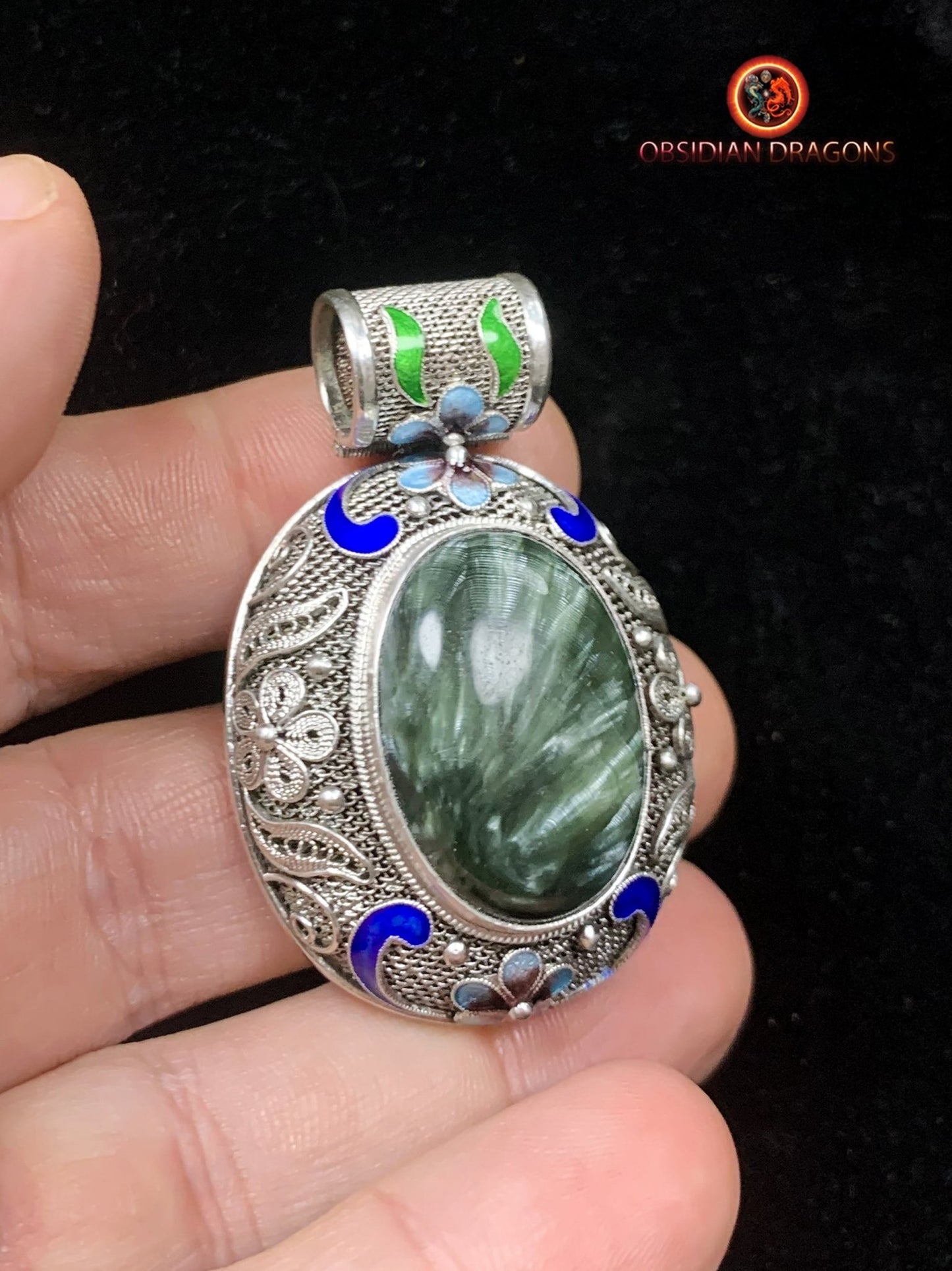 Pendentif en séraphinite- Argent 925- Cité interdite | obsidian dragons