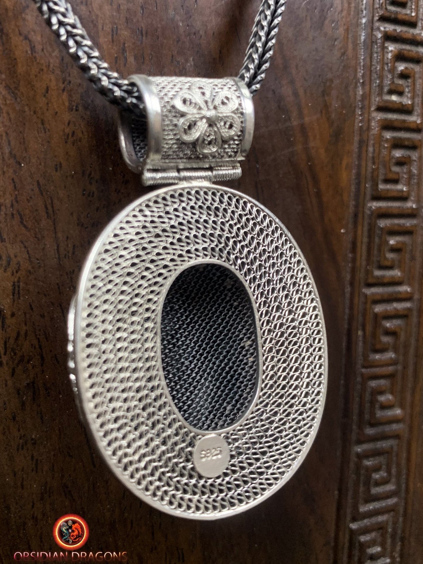 Pendentif en séraphinite- Argent 925- Traditionnel Qing | obsidian dragons