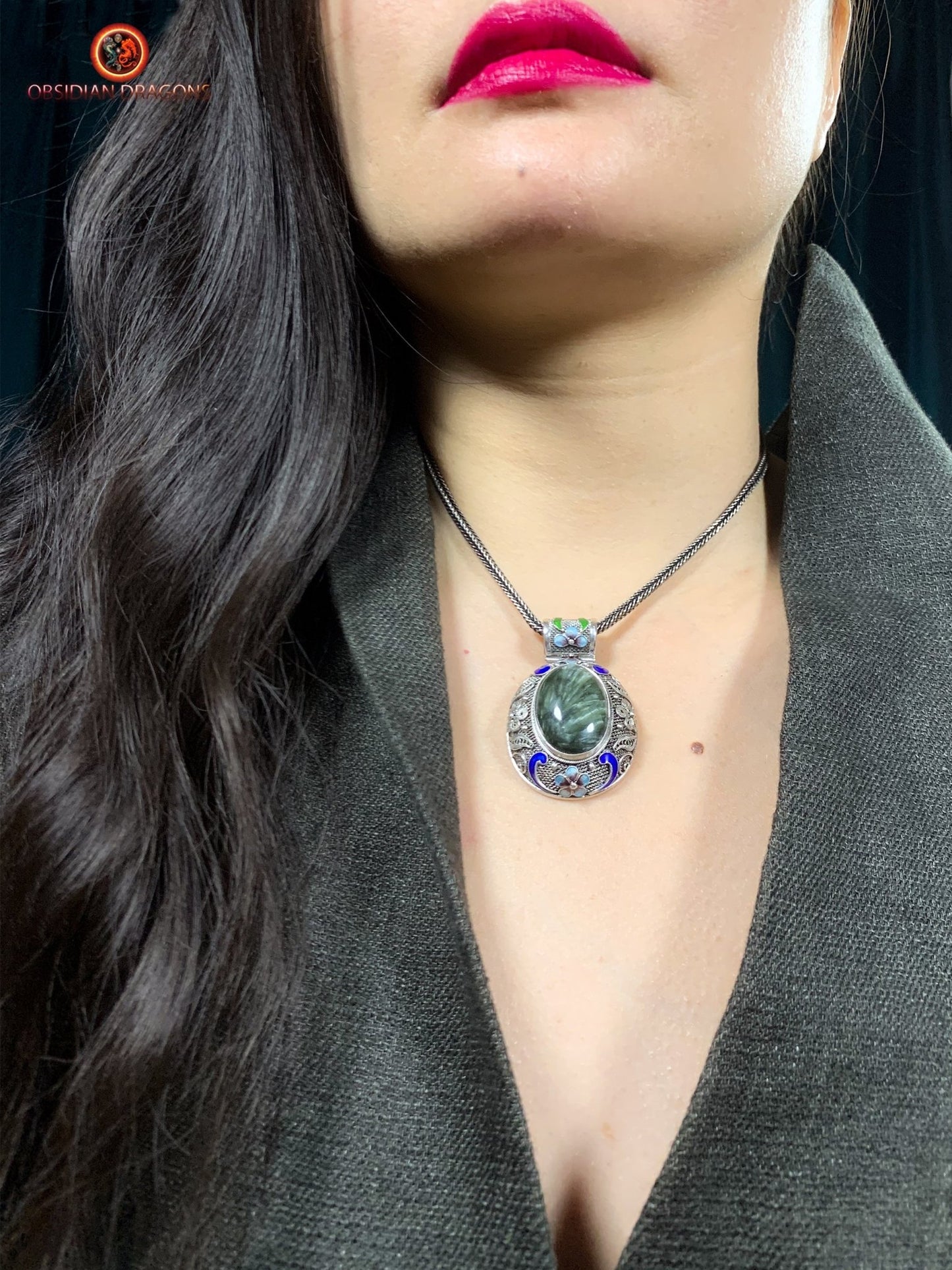 Pendentif en séraphinite- Argent 925- Cité interdite | obsidian dragons