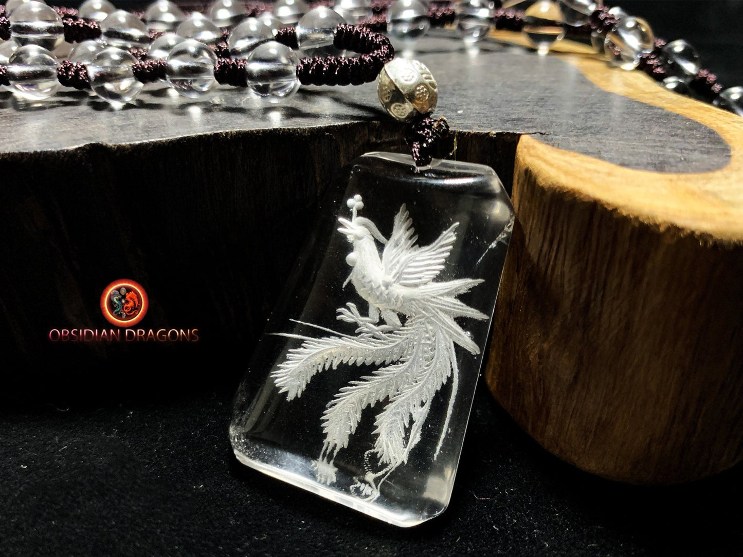 Pendentif phenix en cristal de roche- intaille