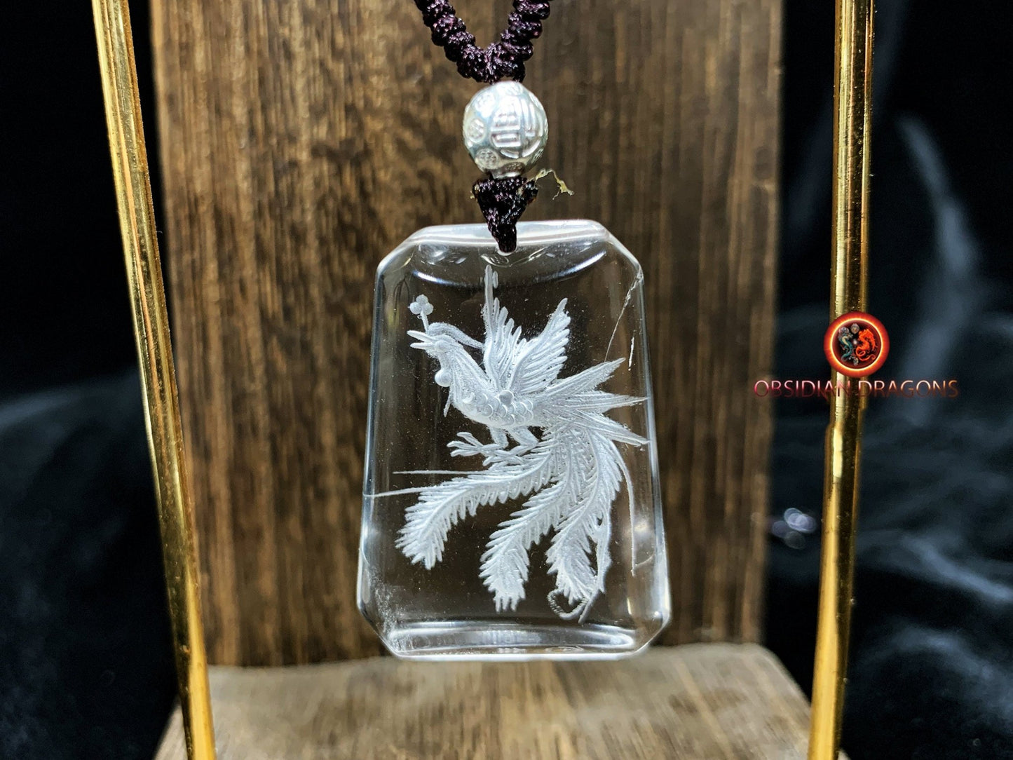 Pendentif phenix en cristal de roche- intaille