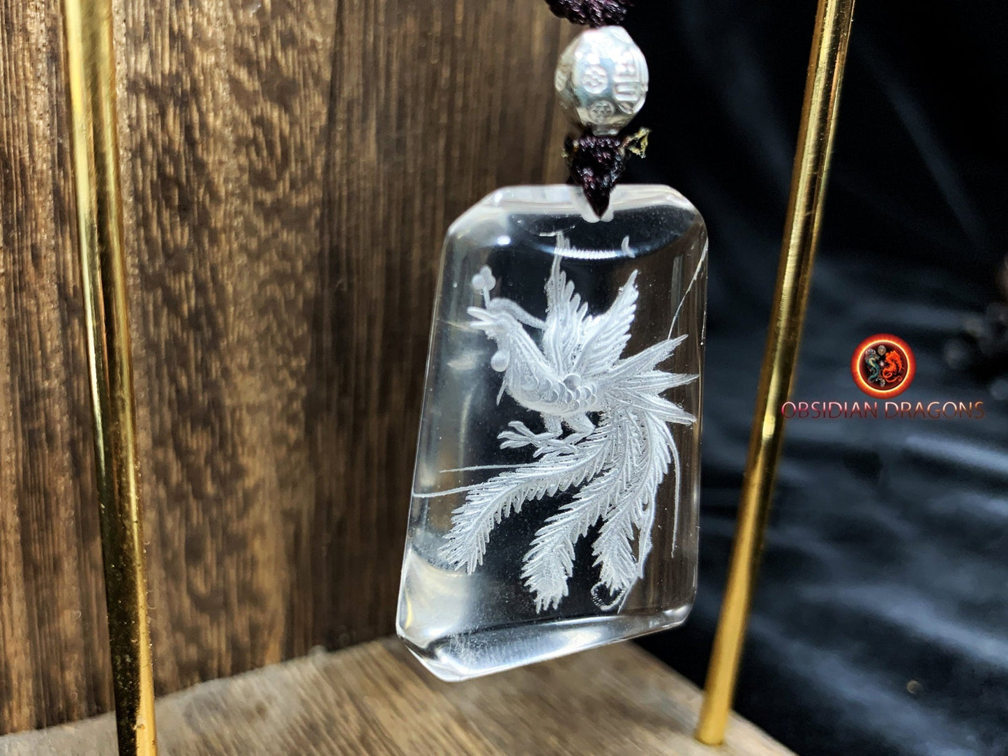Pendentif phenix en cristal de roche- intaille