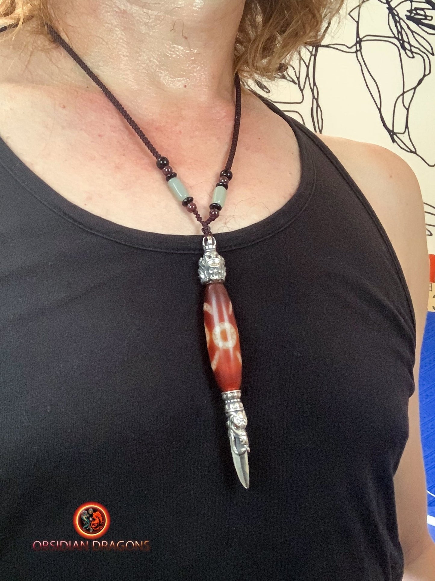 Pendentif Phurba tibétain- DZI à deux yeux