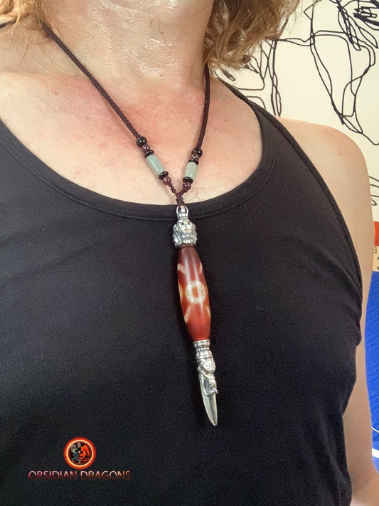 Pendentif Phurba tibétain- DZI à deux yeux