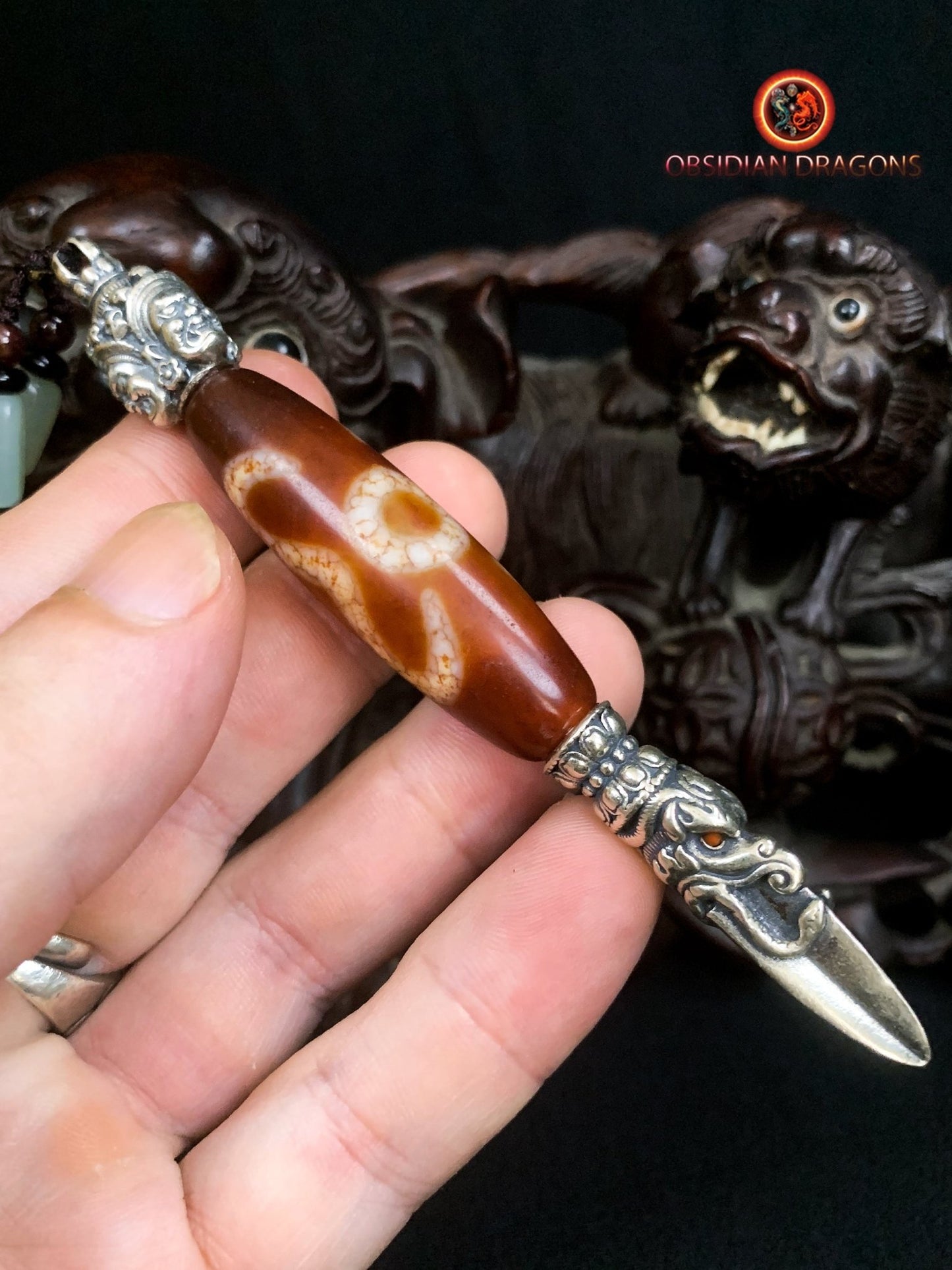 Pendentif Phurba tibétain- DZI à deux yeux